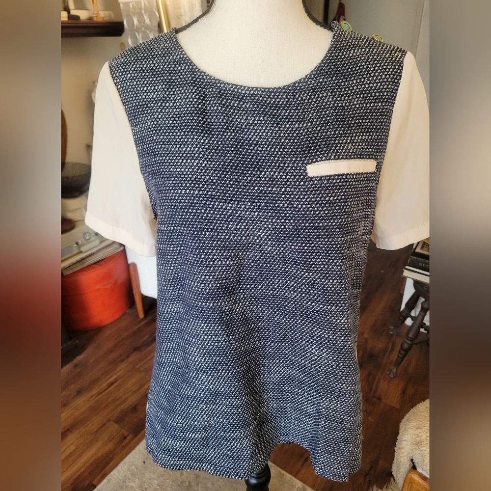 Anthropologie Navy and White Textured Top